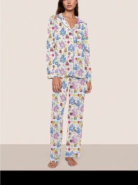 Birthday Roller Rabbit Dupes White Colorful Party Animal Print Pajama Set